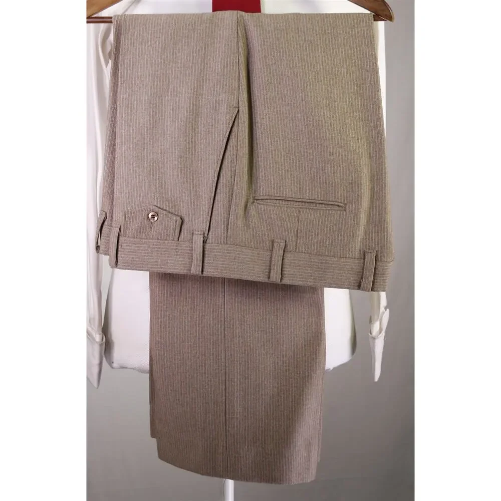 Vintage 1970s Brown Pinstripe 3-Piece Polyester Disco Flared Pants Suit 44R